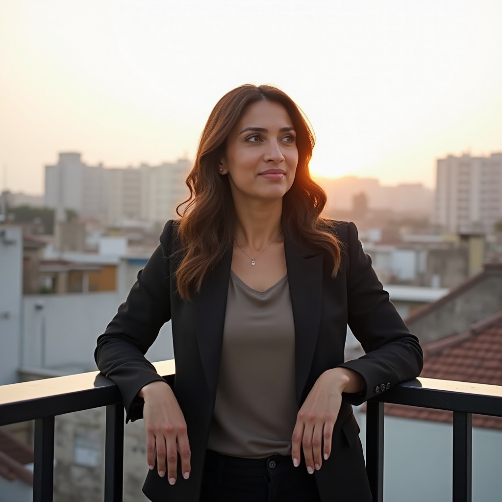 Consulente di marketing intervistata su una terrazza durante la registrazione